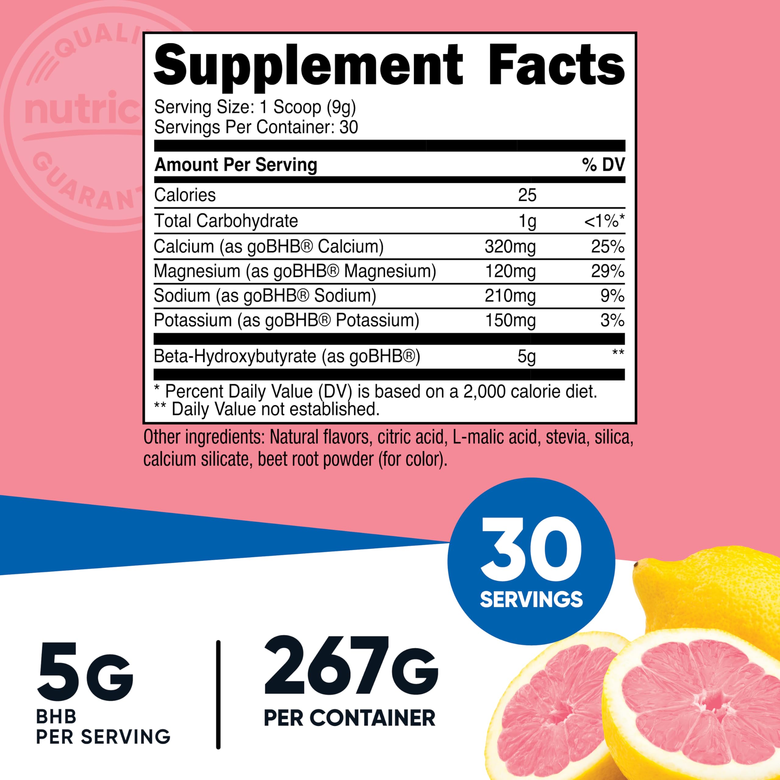 Nutricost BHB Salts Drink Mix porción de 5g, impulso para entreno