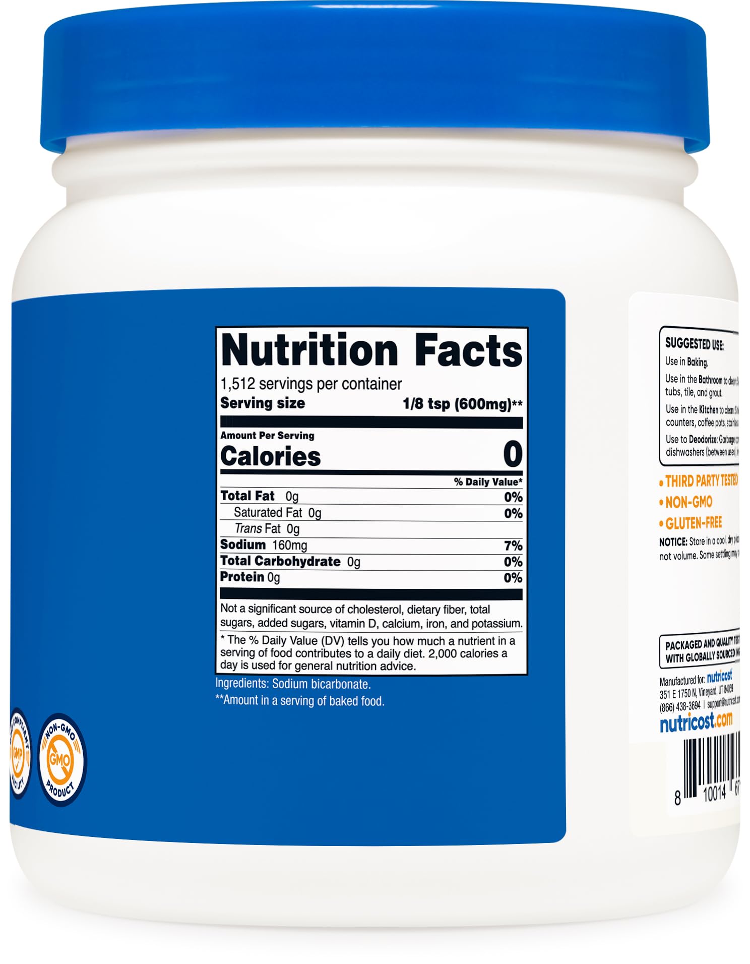 Nutricost bicarbonato de sodio libre de gluten y sin transgénicos