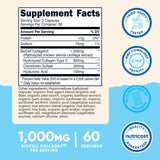 Nutricost BioCell Collagen etiqueta frontal, sin OGM y sin gluten para mayor claridad