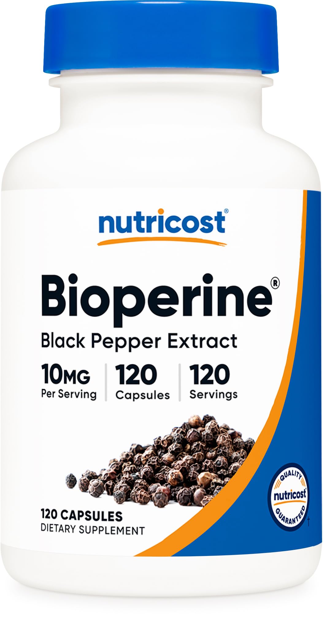 Nutricost Bioperine cápsulas en frasco de 120 para uso diario.