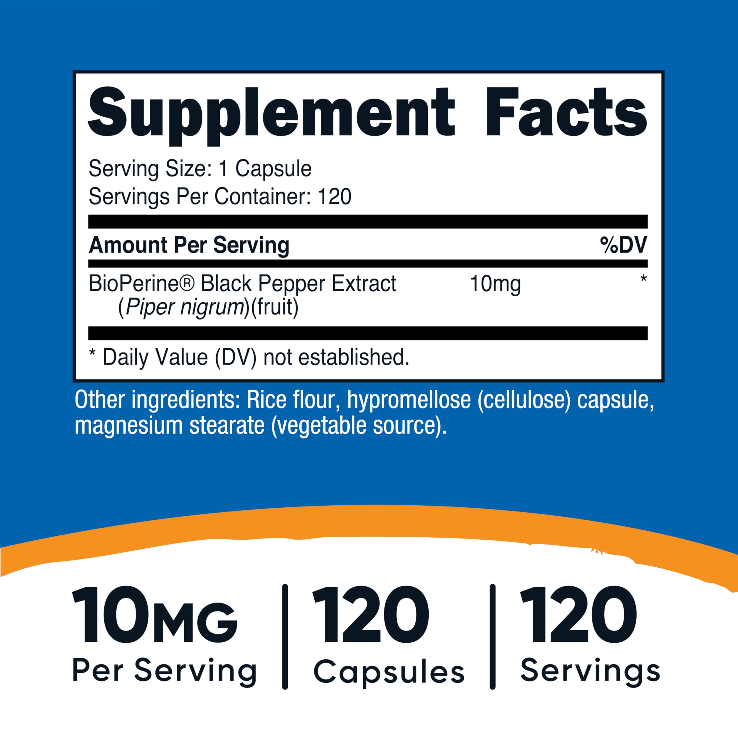 Nutricost Bioperine envase-botella, formato práctico para suplementación continua.