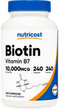 Nutricost Biotina 10,000 mcg, cápsulas para rutina diaria de cabello y uñas