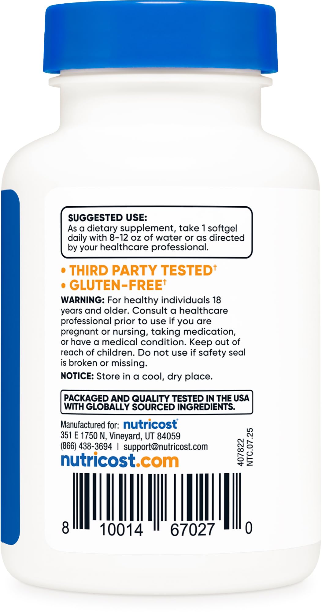 Nutricost Biotina 5000 mcg, dosis diaria fácil de seguir.