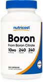 Nutricost boro 10 mg en botella, cápsulas para uso diario vegetariano.
