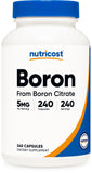 Nutricost Boro: frasco de cápsulas 5 mg para uso diario cómodo.