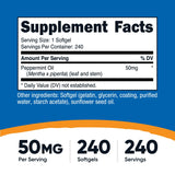 Frasco de Nutricost con cápsulas de aceite de menta, 50 mg cada una.