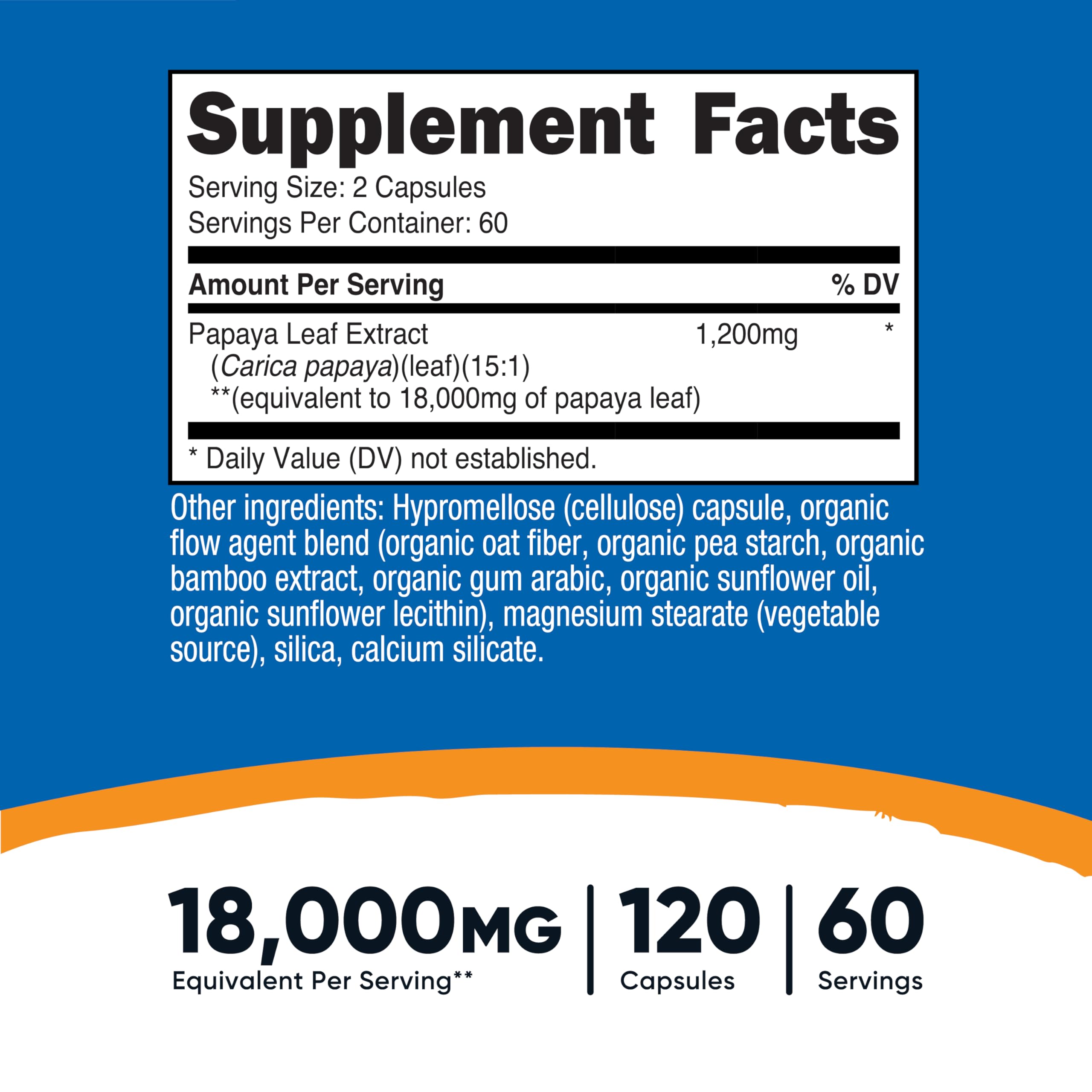 Nutricost botella con etiqueta de extracto de papaya para bienestar natural.