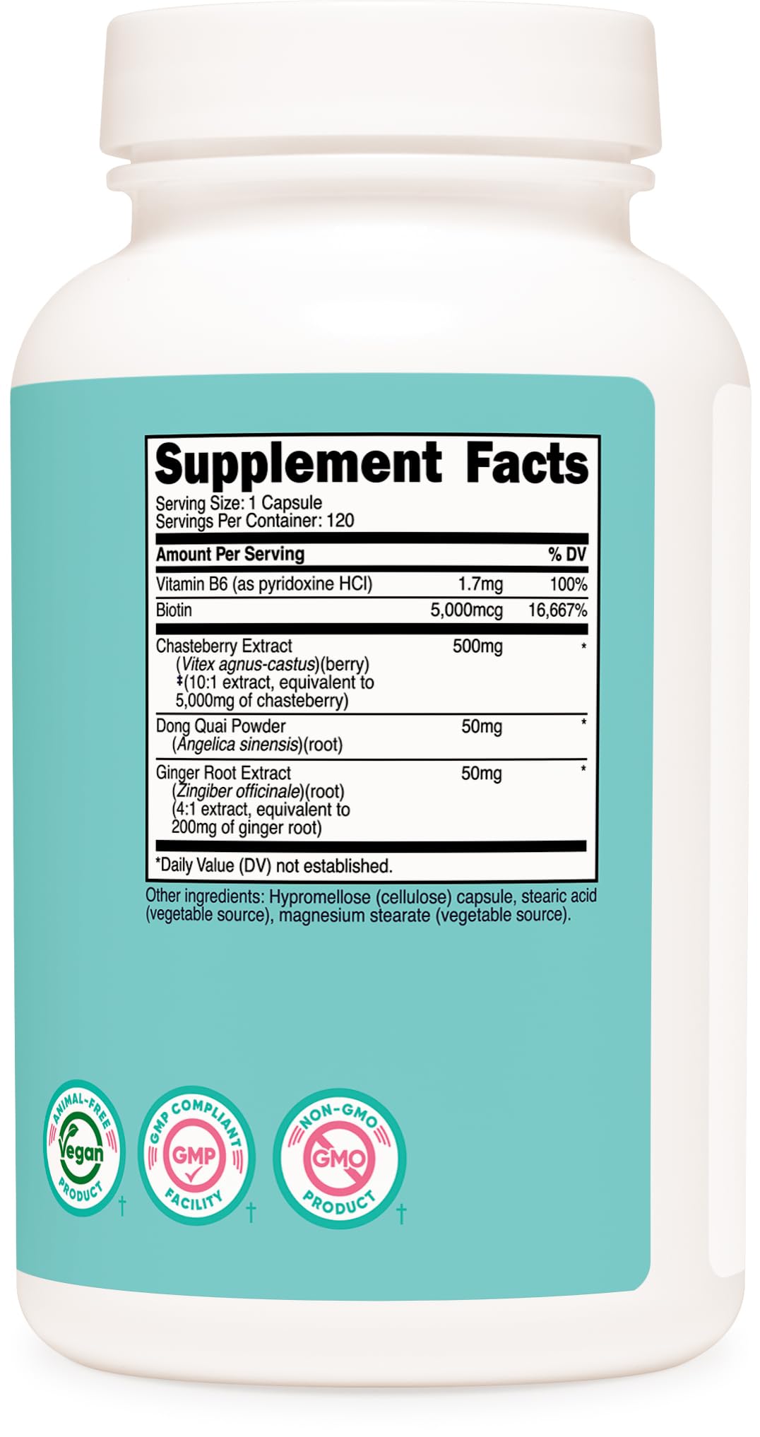 Nutricost Vitex: frasco frontal, diseño práctico para dosis diarias.