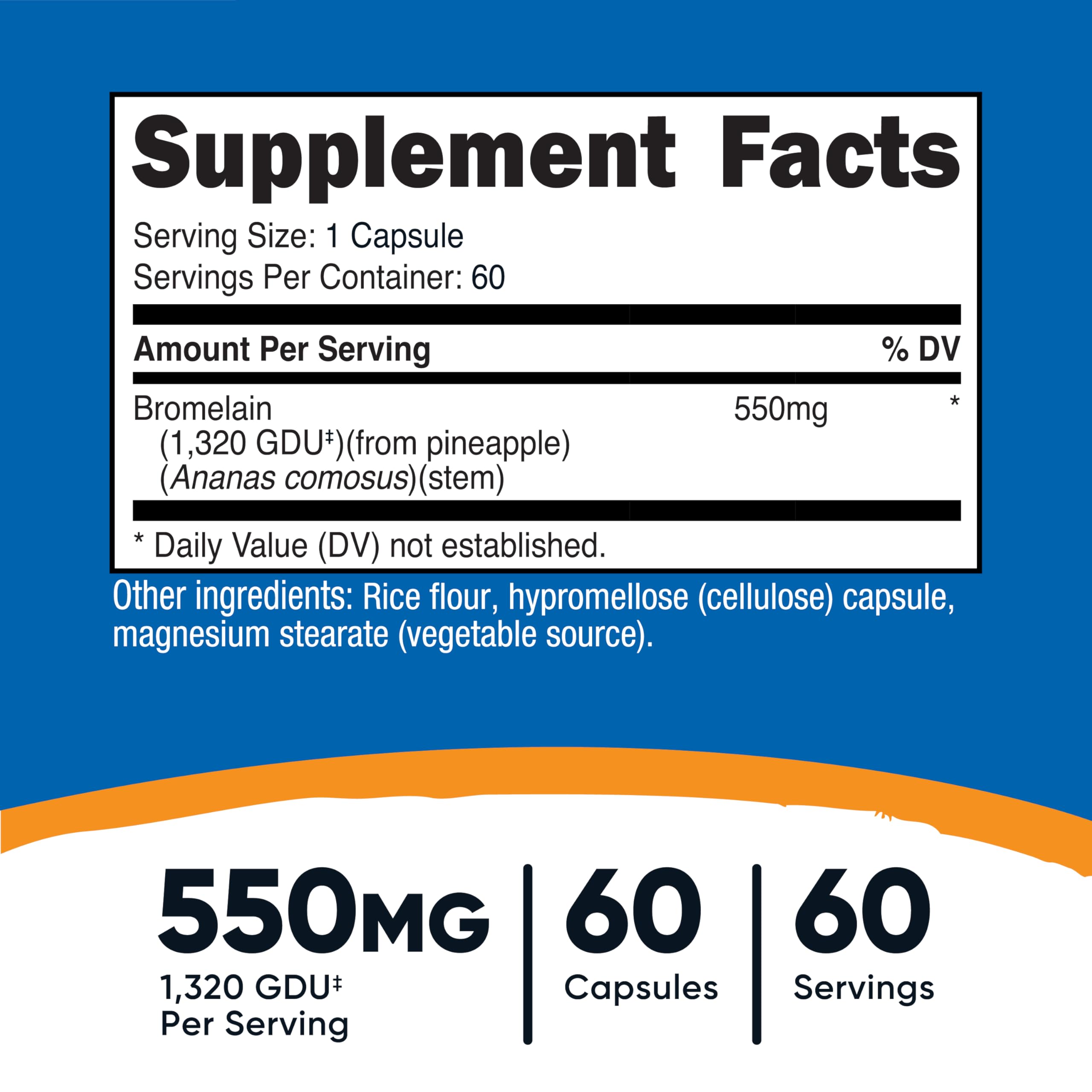 Nutricost Bromelina cápsulas con dosificación 550 mg para concentración fiable.