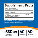 Nutricost Bromelina cápsulas con dosificación 550 mg para concentración fiable.