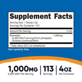 Nutricost Bromelina Polvo, porción de 1000mg, dosis diaria conveniente.