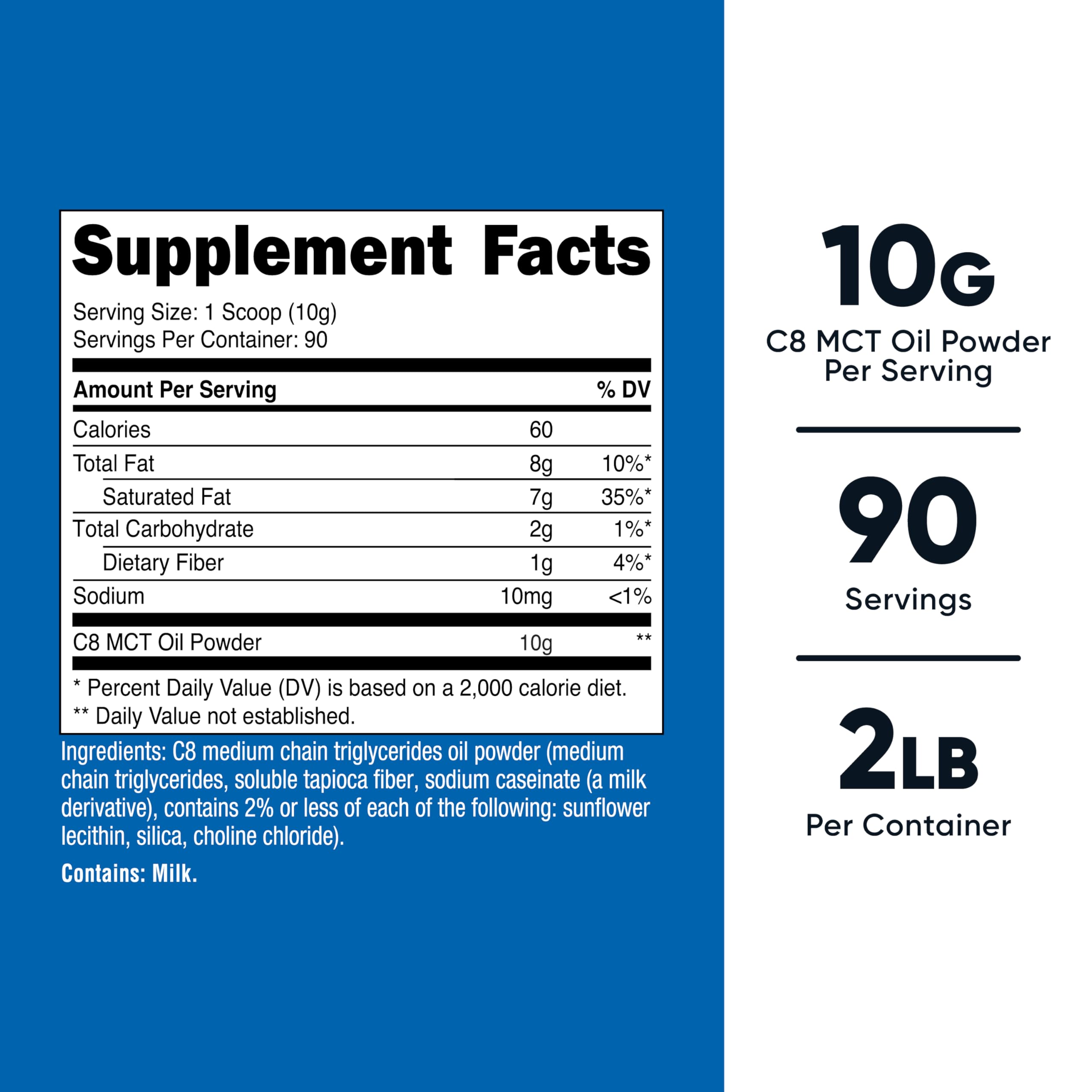 Nutricost C8 MCT polvo con cuchara medidora para porciones fáciles en dieta cetogénica
