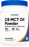 Nutricost C8 MCT polvo, frasco frontal para batidos y energía diaria