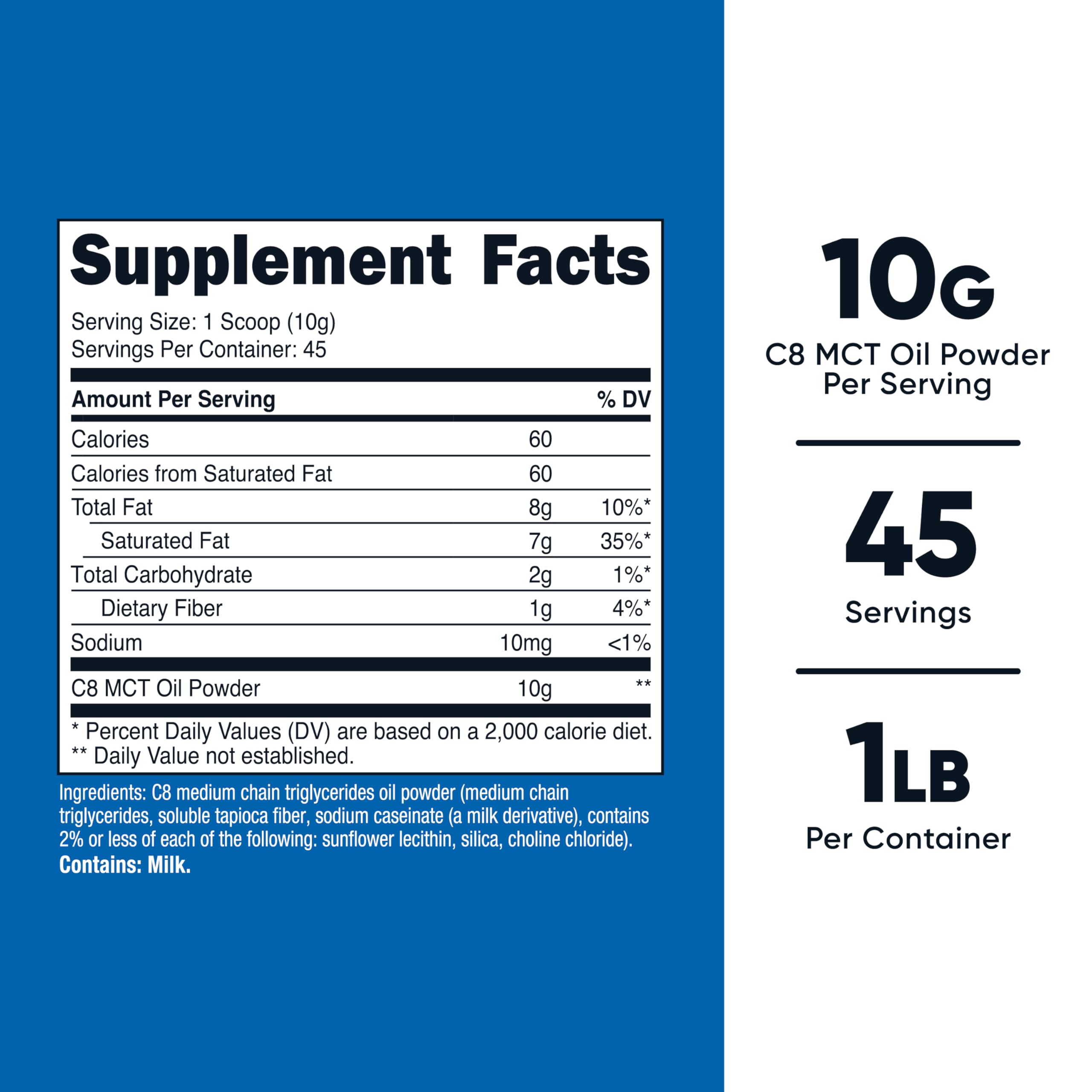 Nutricost C8 MCT polvo, medidor integrado para porciones