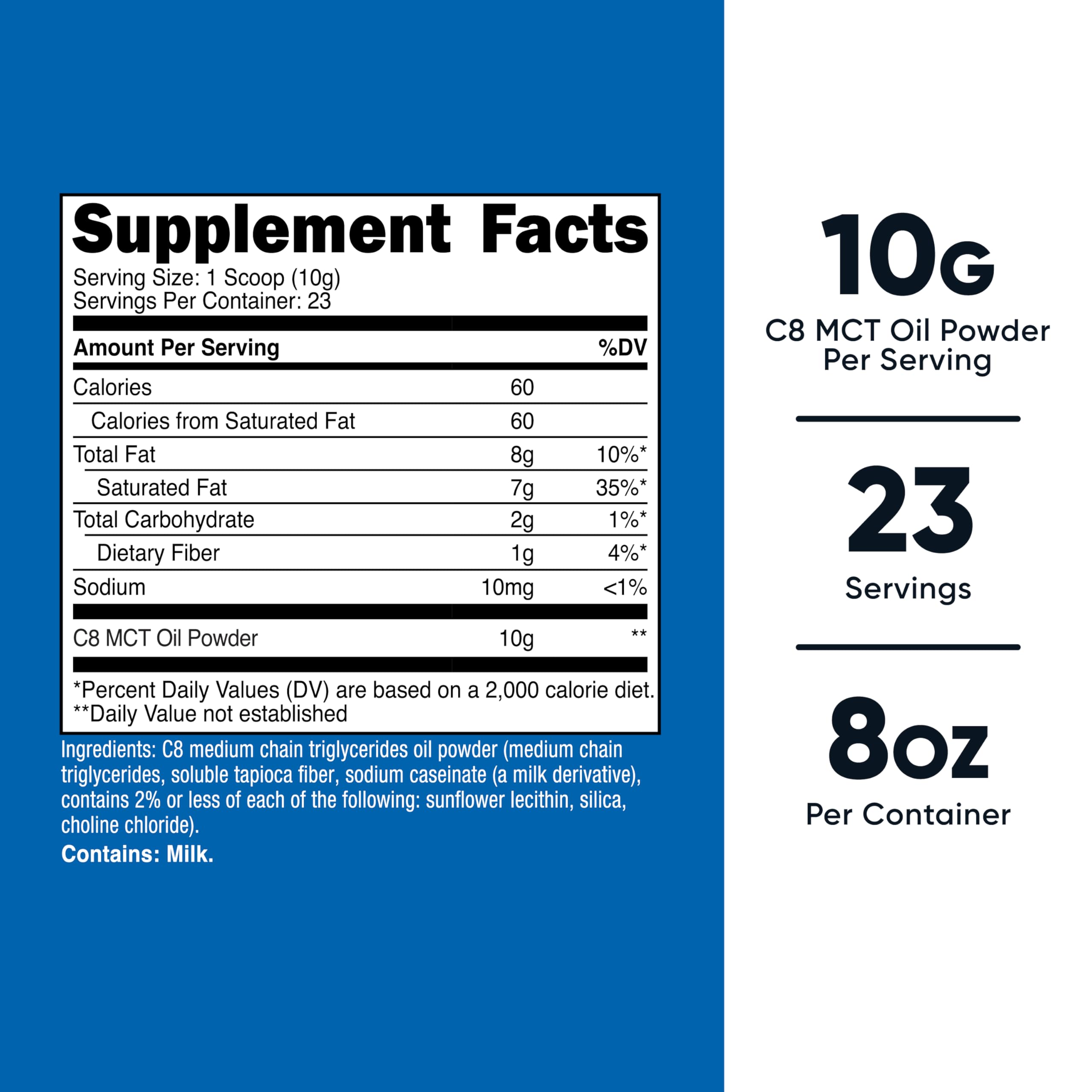 Nutricost C8 MCT Powder, 23 porciones, ideal para mezclar en café o batidos.