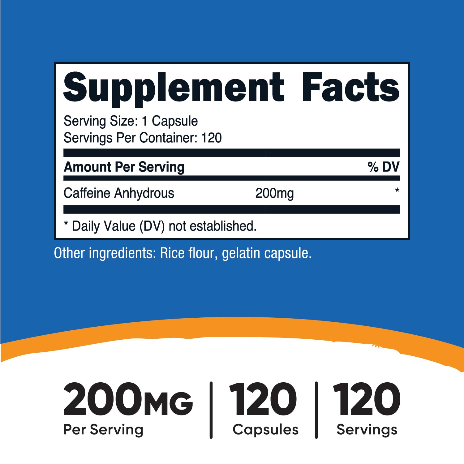 Nutricost cafeína 200 mg, bote con cápsulas para dosis diaria