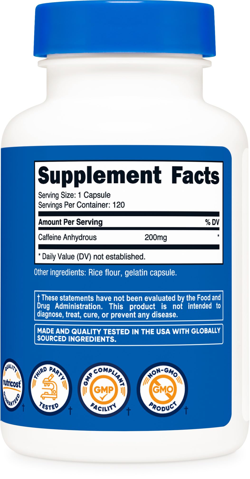 Nutricost cafeína 200 mg, caja de presentación fácil de guardar
