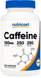 Nutricost cafeína cápsulas en bote para energía sostenida.