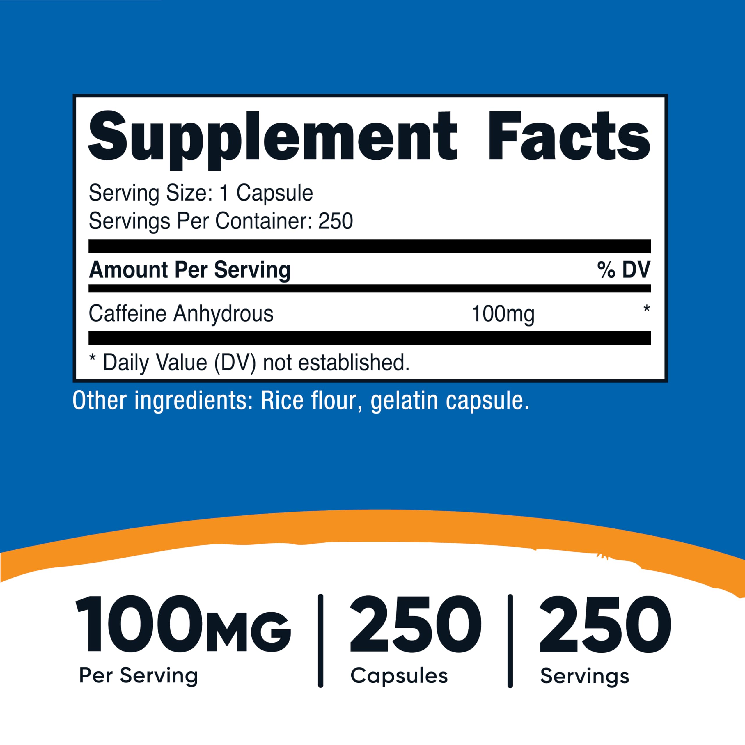 Nutricost cafeína cápsulas etiqueta mostrando calidad y pureza.