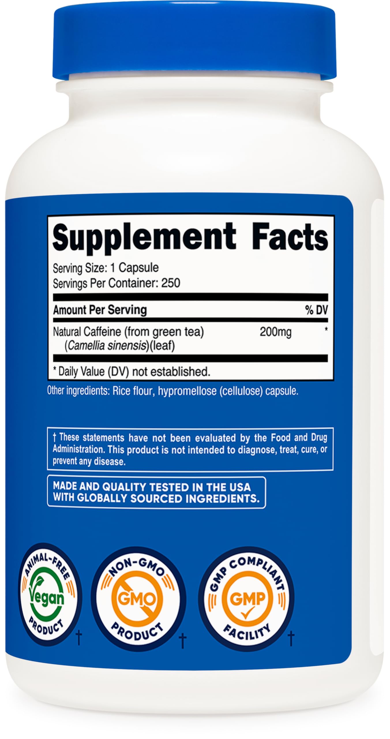 Nutricost cafeína natural cápsulas sin gluten, opción apta para dietas.