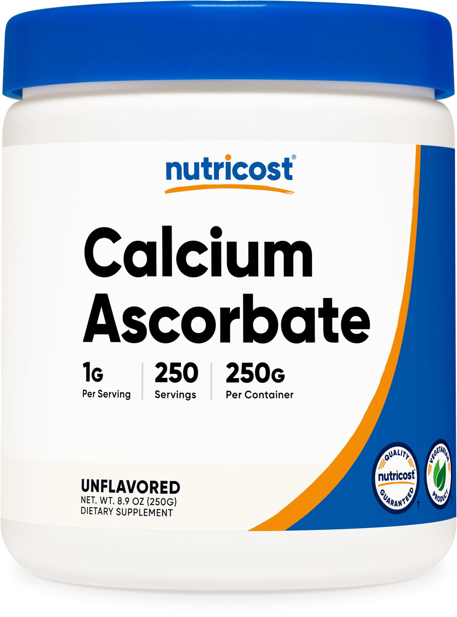 Nutricost calcio ascórbato polvo en bote de 250 g para dosis diarias