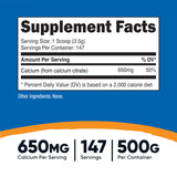 Nutricost calcio citrato frasco 500 g, práctico para dosis diarias.