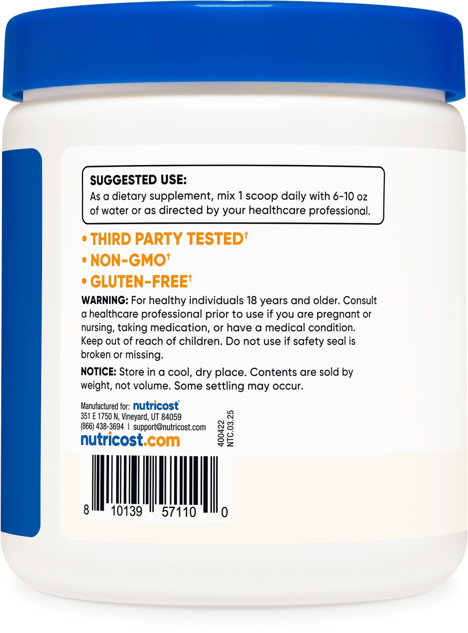 Nutricost calcio citrato, etiqueta clara para identificar ingredientes y beneficios.