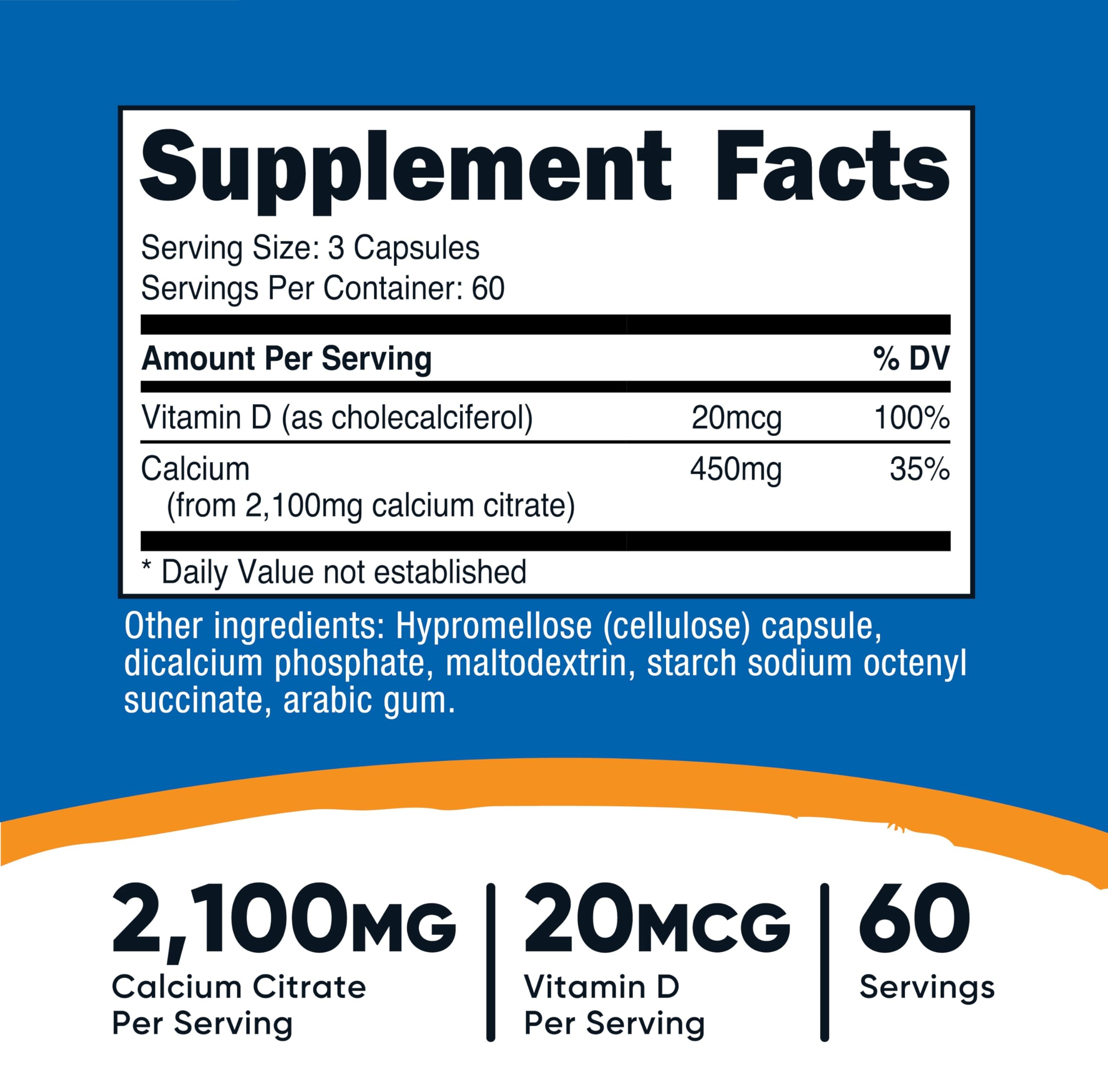 Nutricost Calcio Citrato + Vitamina D, cápsulas, consumo diario cómodo.