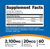 Nutricost Calcio Citrato + Vitamina D, cápsulas, consumo diario cómodo.