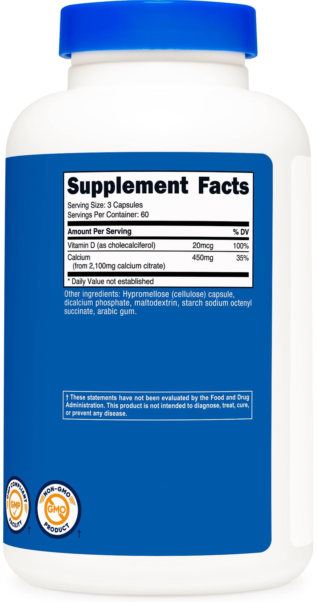 Nutricost Calcio Citrato + Vitamina D, 60 porciones para suministro prolongado.