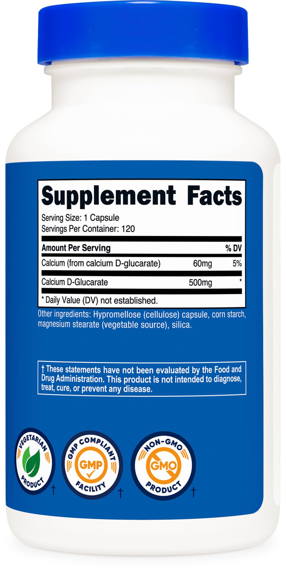 Nutricost Calcio D-Glucarato, fabricación certificada NSF GMP FDA, calidad verificada.