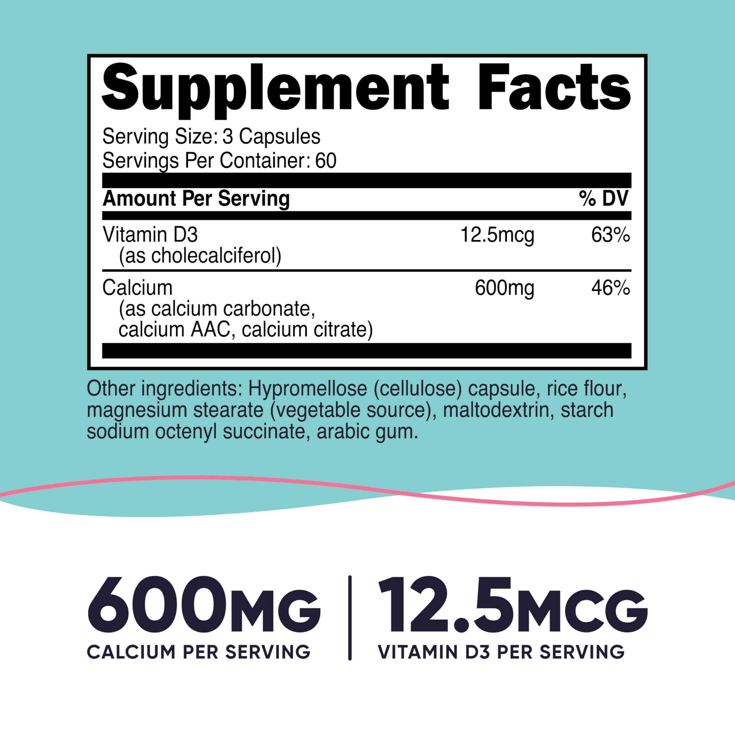 Nutricost calcio D3 cápsulas de 180, fácil ingesta diaria.