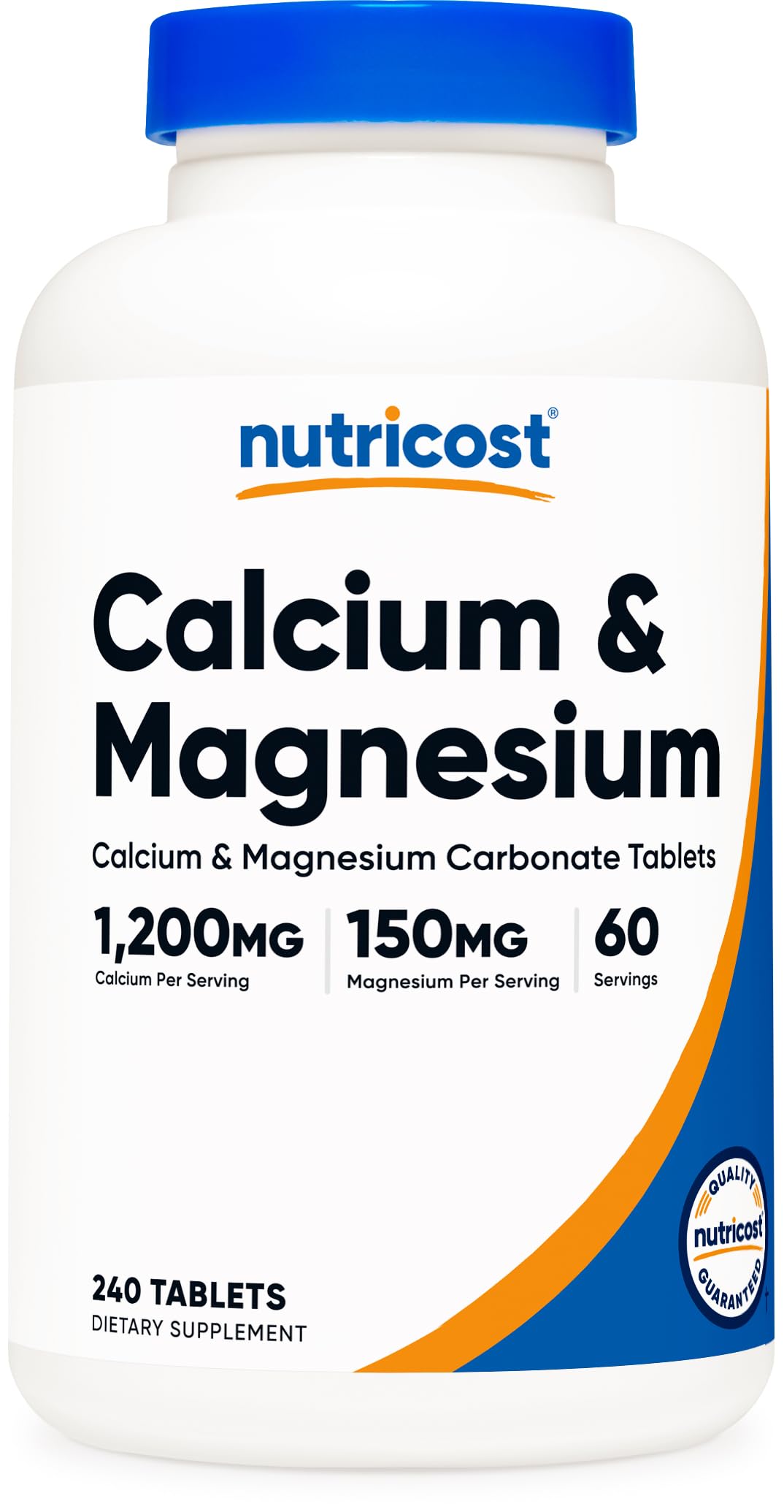 Nutricost calcio y magnesio: botella frontal para uso diario.