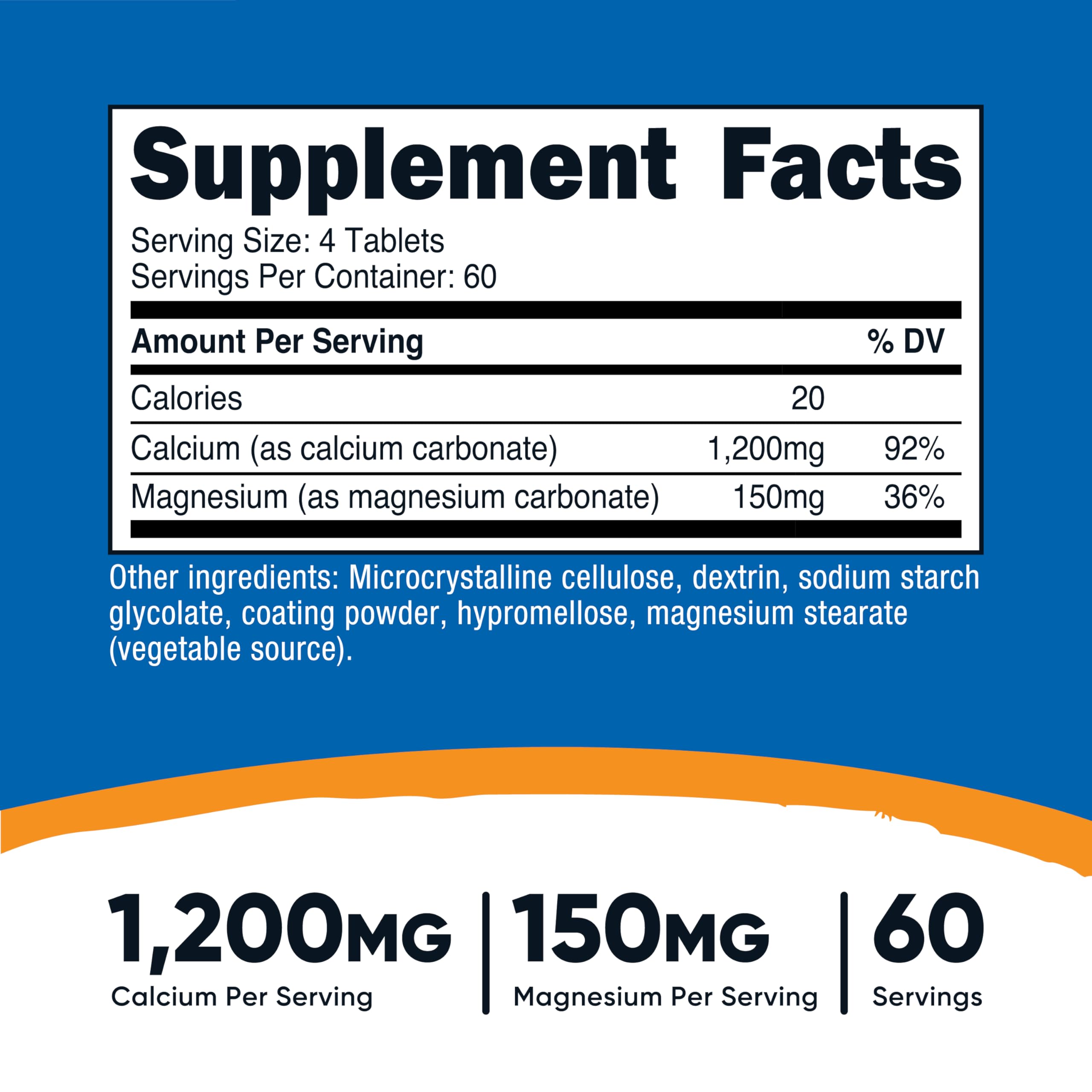 Nutricost calcio y magnesio: porciones de dosificación convenientes.