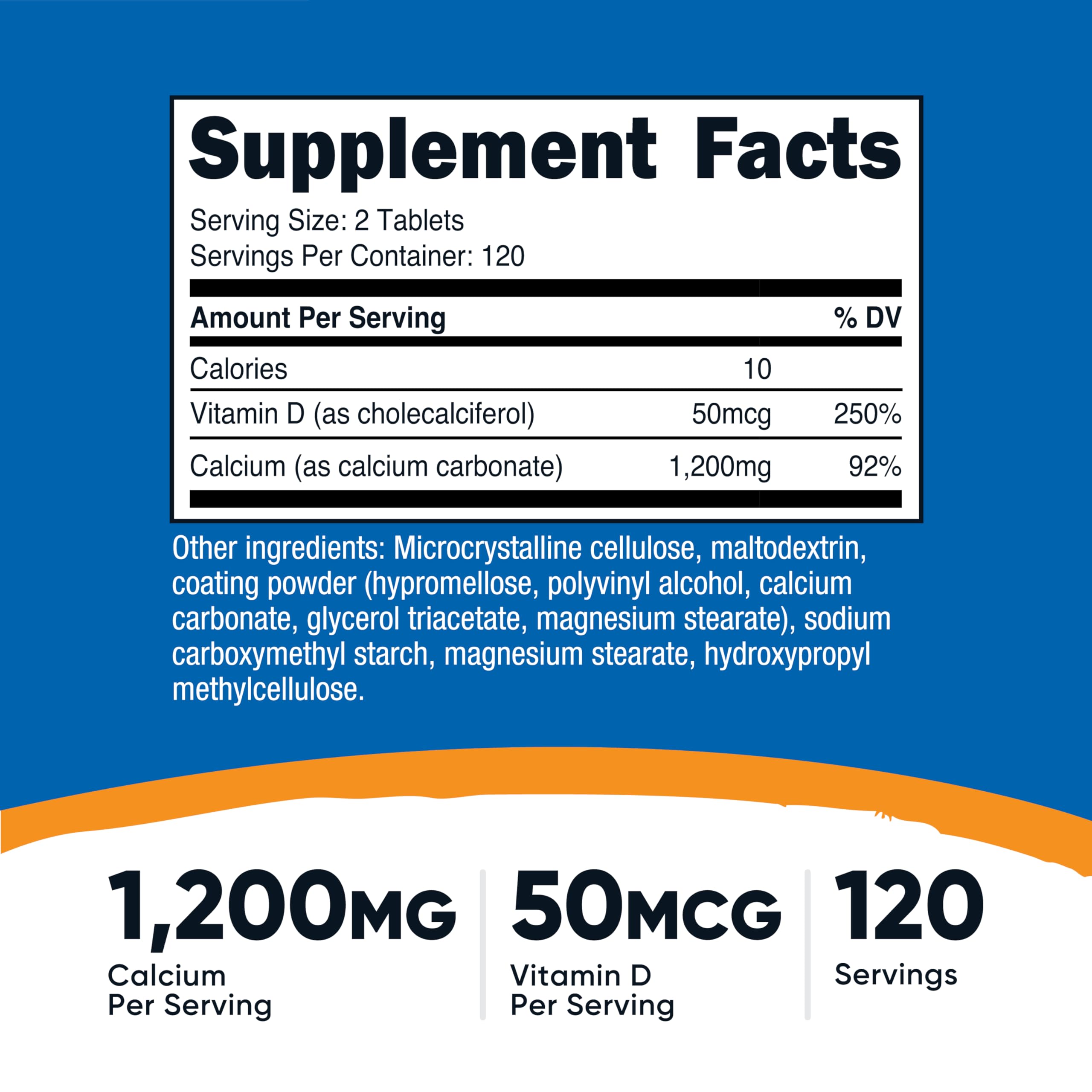 Etiqueta frontal de Nutricost Calcio con Vitamina D con información clara de dosis
