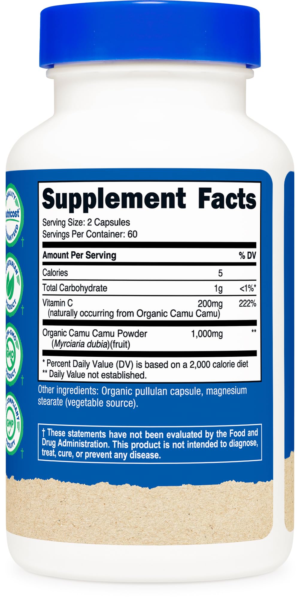 Caja Nutricost Camu Camu: empaque estable para almacenamiento