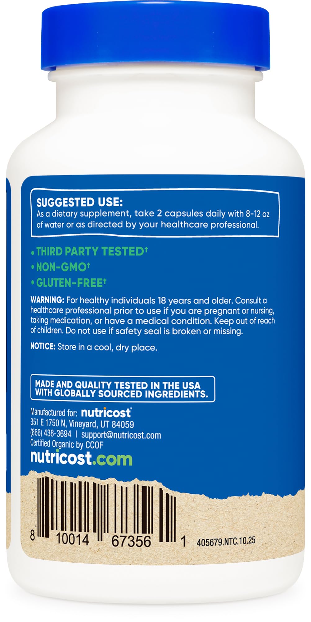 Etiqueta CCOF Nutricost Camu Camu: certificado de producción orgánica
