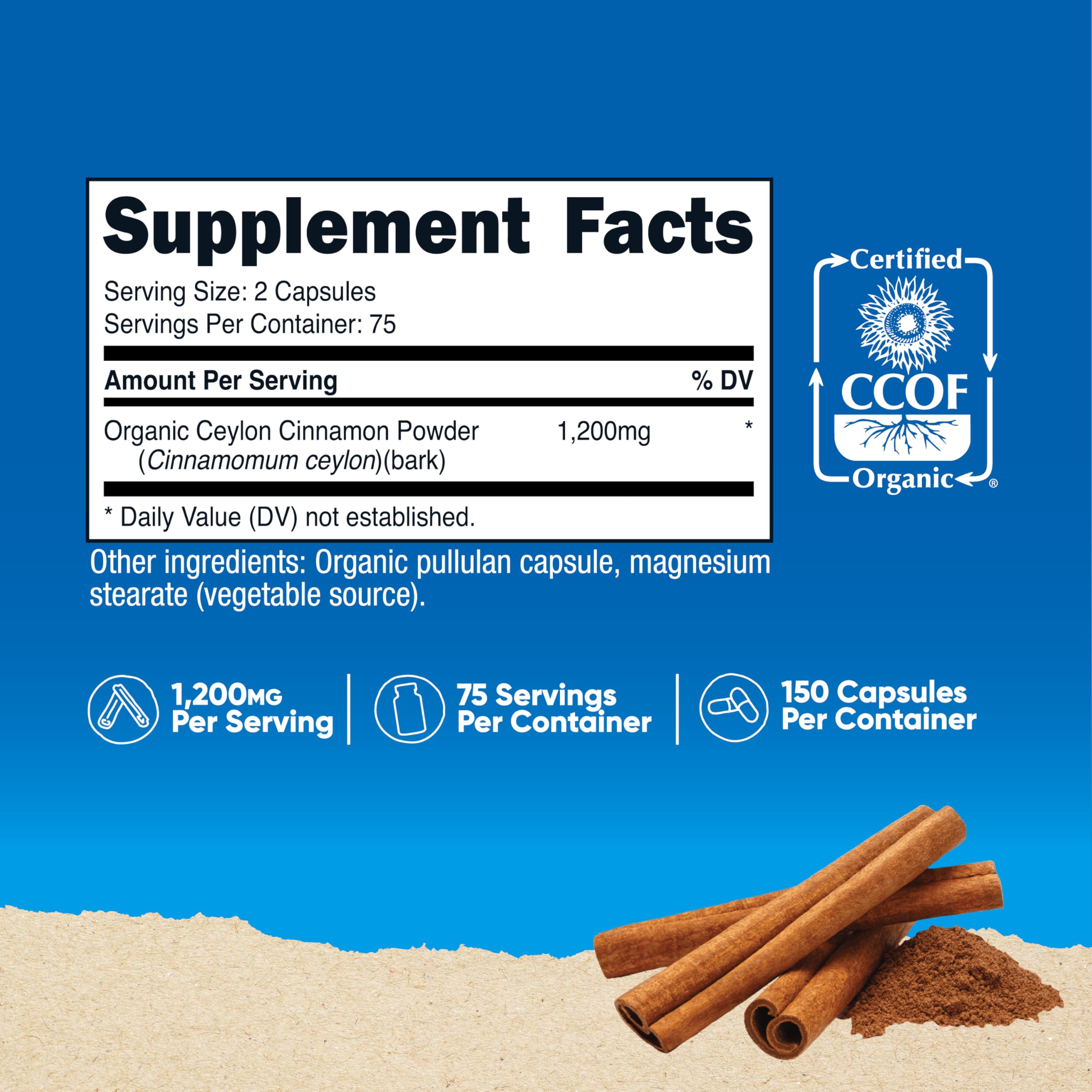 Nutricost Canela Orgánica Ceylon: cápsulas para dosis diaria y confort.