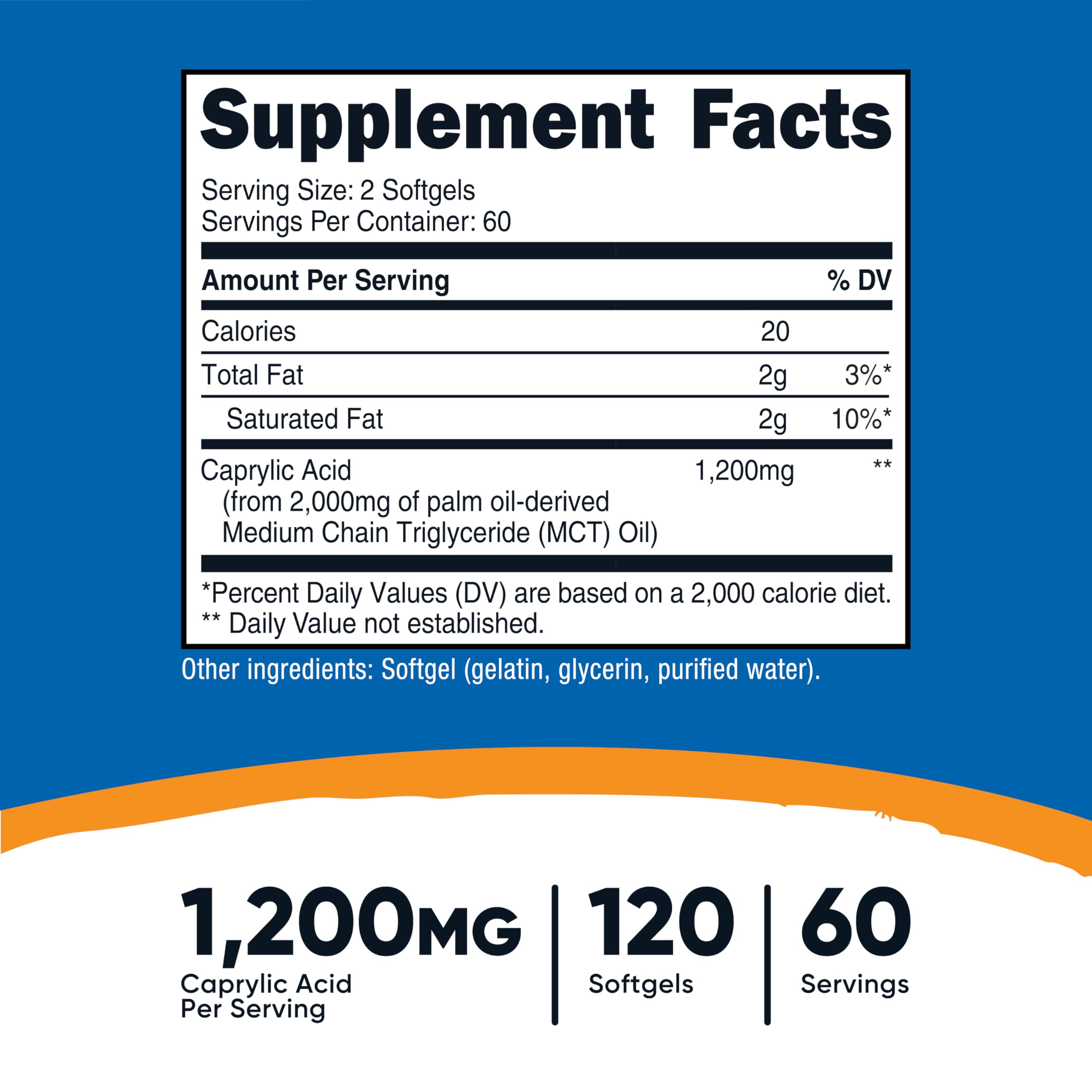 Nutricost Caprylic Acid 1200 mg botella para almacenamiento práctico