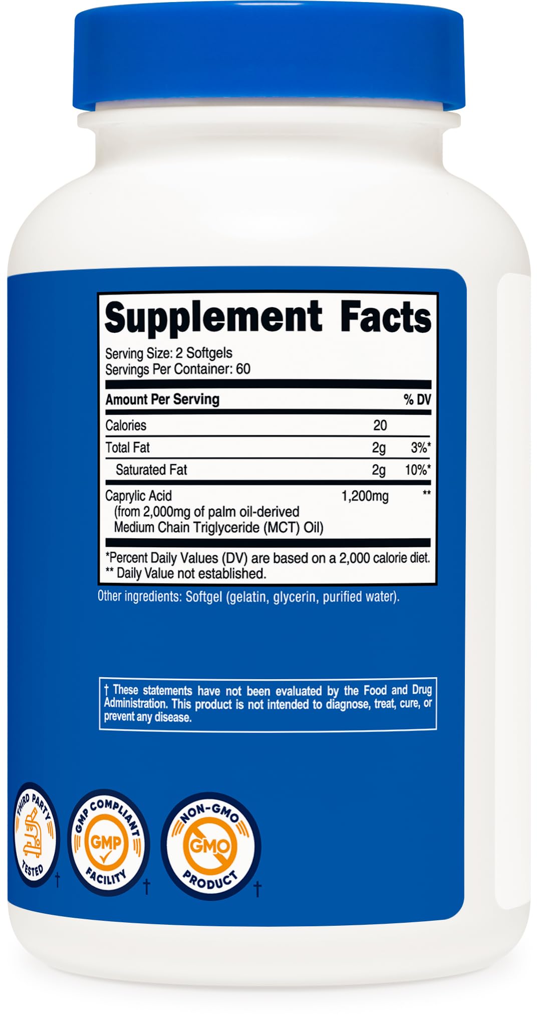 Nutricost Caprylic Acid 1200 mg fabricación en EE.UU. con control de calidad