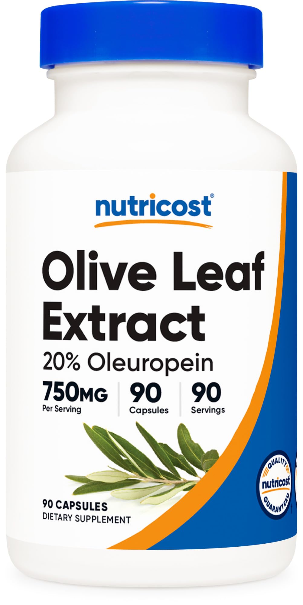 Nutricost cápsulas de hojas de olivo 750 mg, suplemento diario.