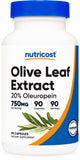 Nutricost cápsulas de hojas de olivo 750 mg, suplemento diario.