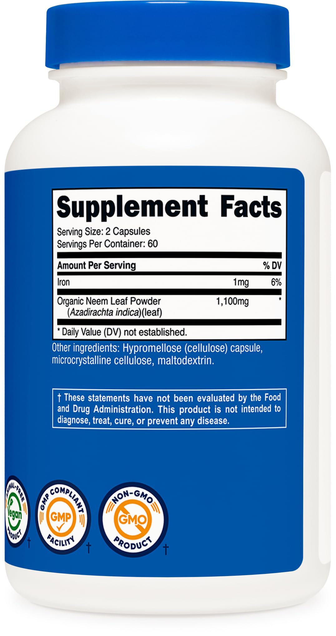 Nutricost Neem: cápsulas fáciles de tragar para uso diario.