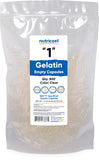 Nutricost cápsulas vacías de gelatina tamaño 1-500, claras, para personalizar tus suplementos.