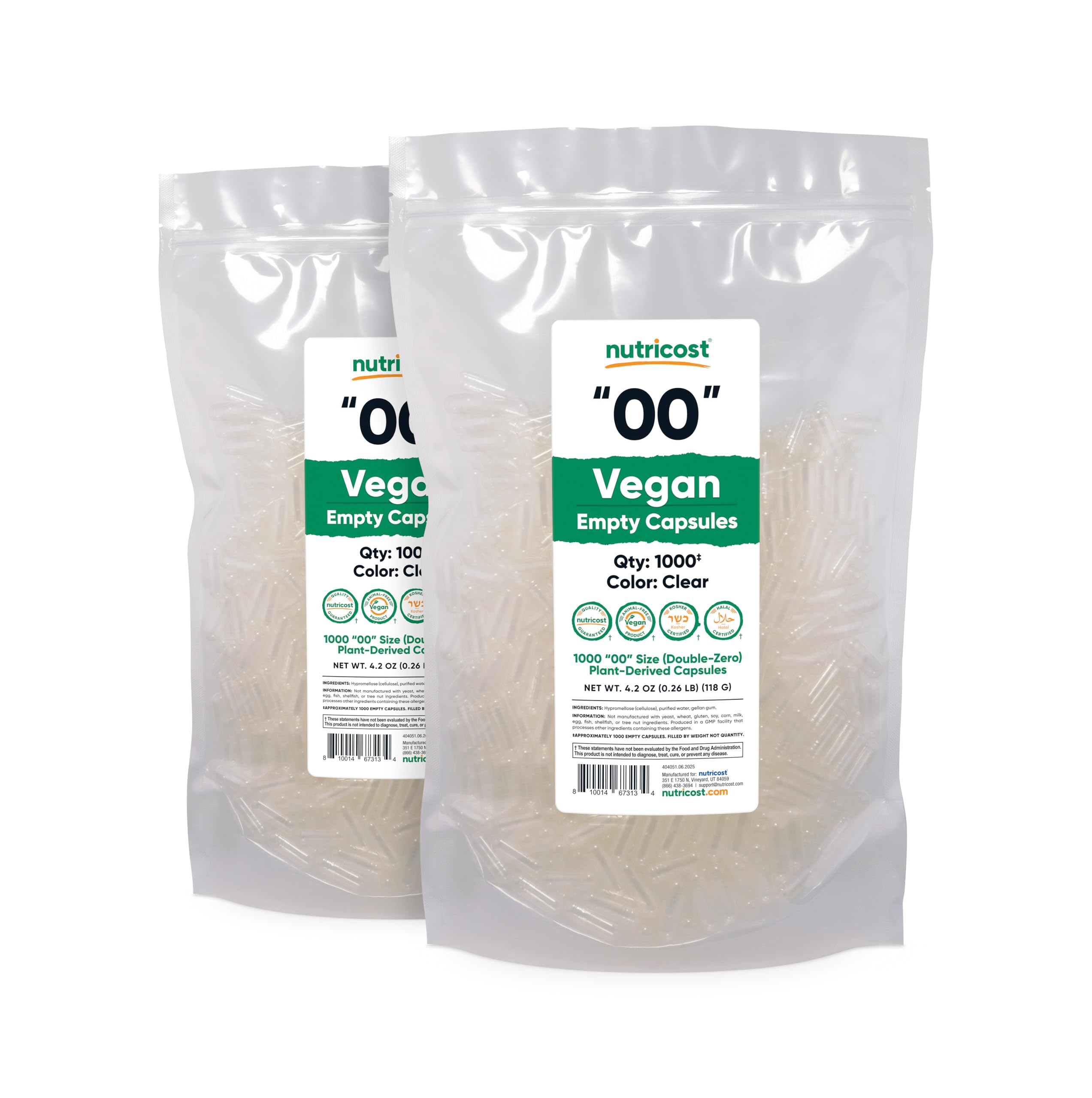Nutricost cápsulas veganas, kosher y halal para diversas dietas