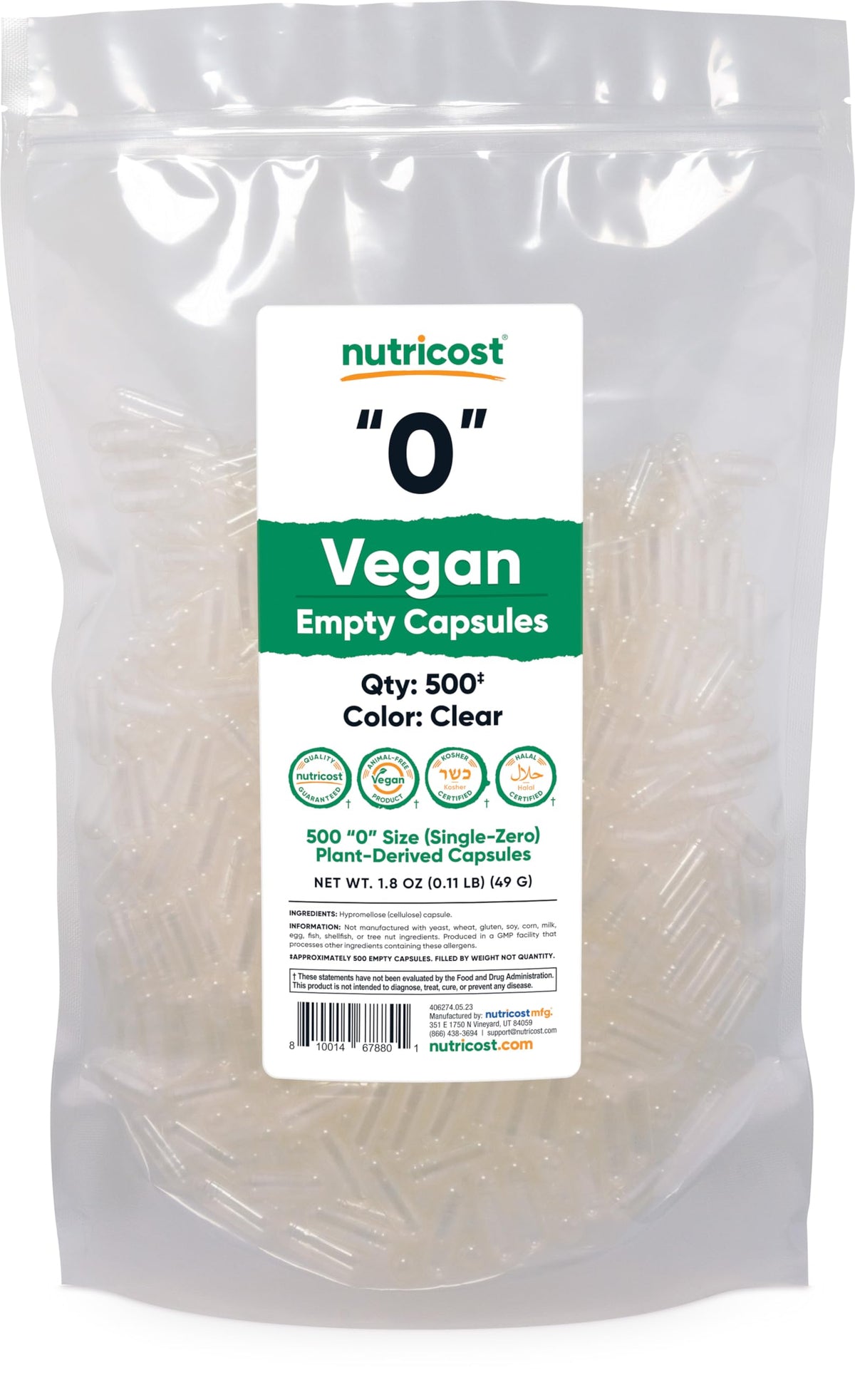 Nutricost cápsulas veganas tamaño 0 para crear mezclas personalizadas con control de dosis
