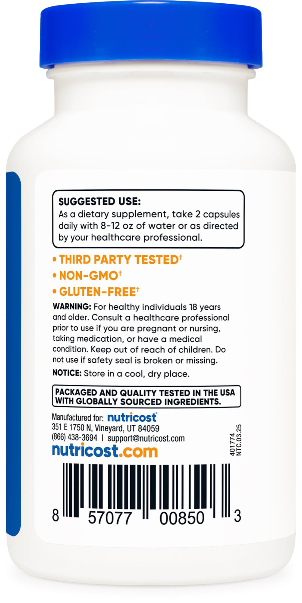 Nutricost carbon activado sello calidad, control de calidad.