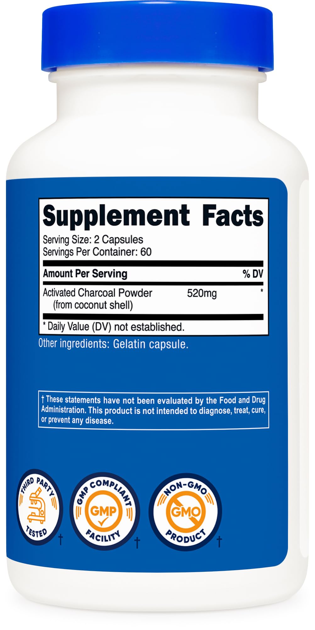 Nutricost carbon activado uso diario, cápsulas prácticas.