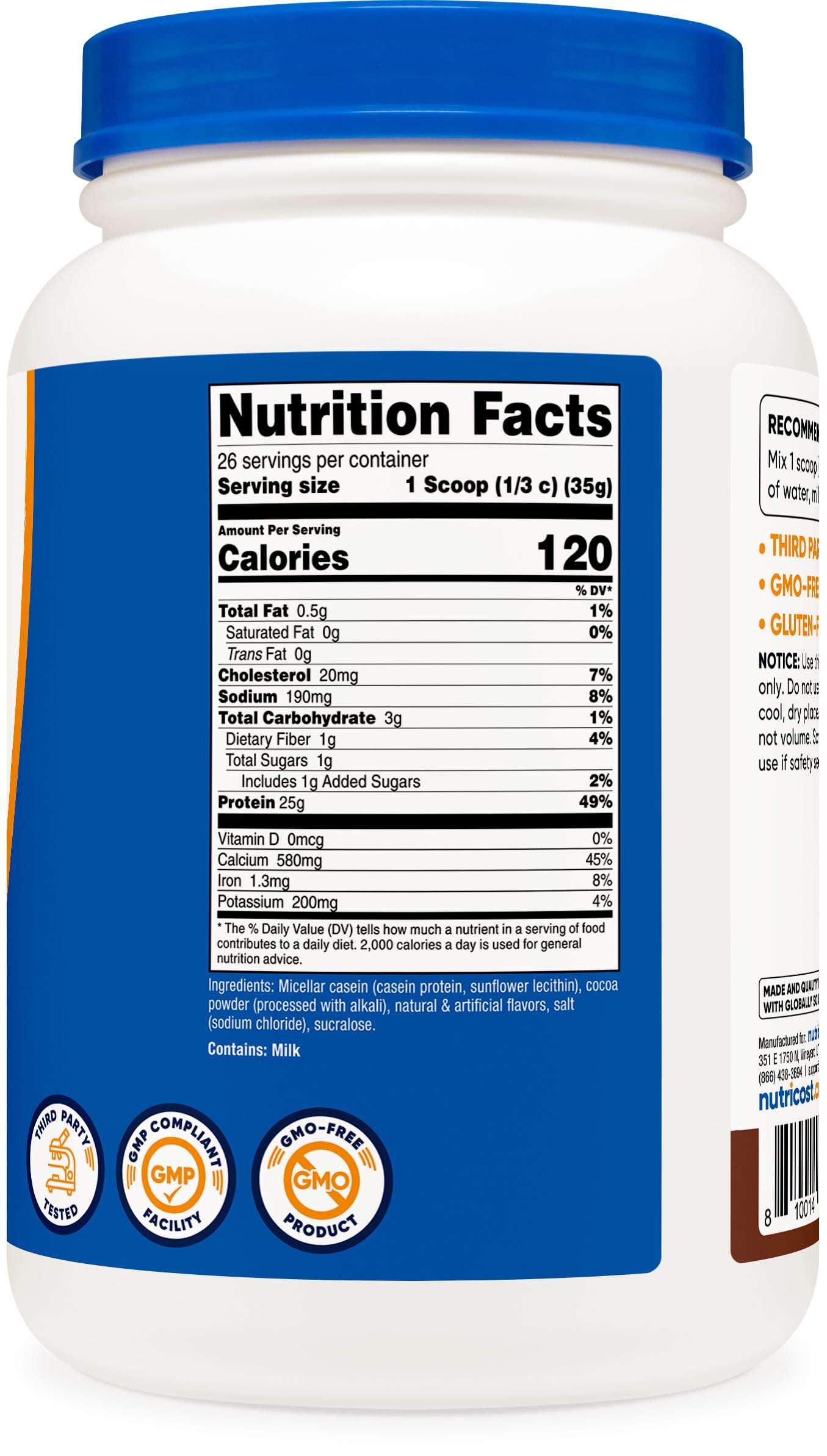 Nutricost Caseína micelar 2 libras sin gluten para uso nocturno.