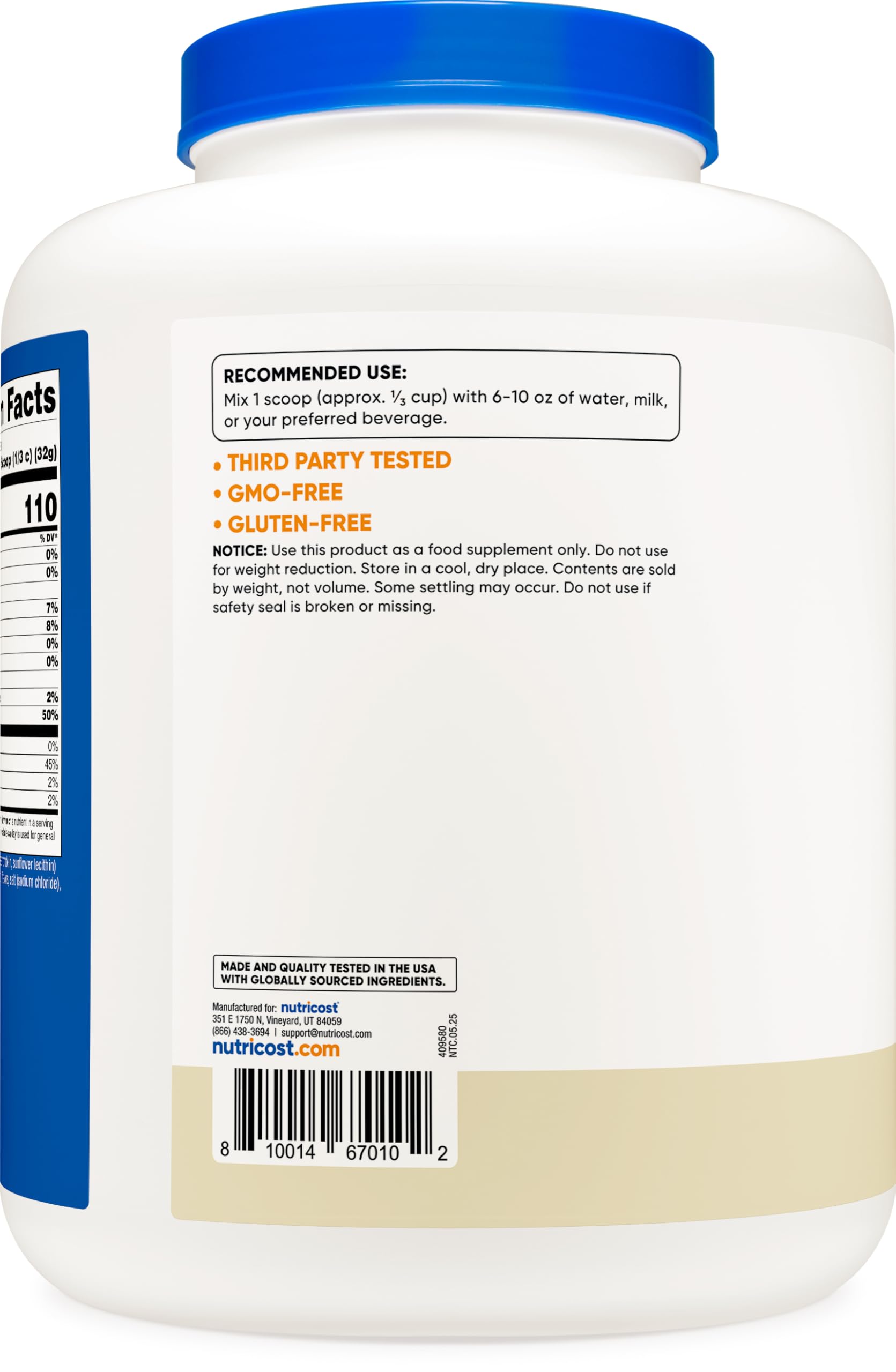 Nutricost Casein Vanilla, batido en vaso, textura suave y cremosa.